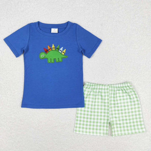 BSSO0805 RTS baby boy clothes embroidery dinosaur back to school day toddler boy summer outfits 3-6M to 7-8T