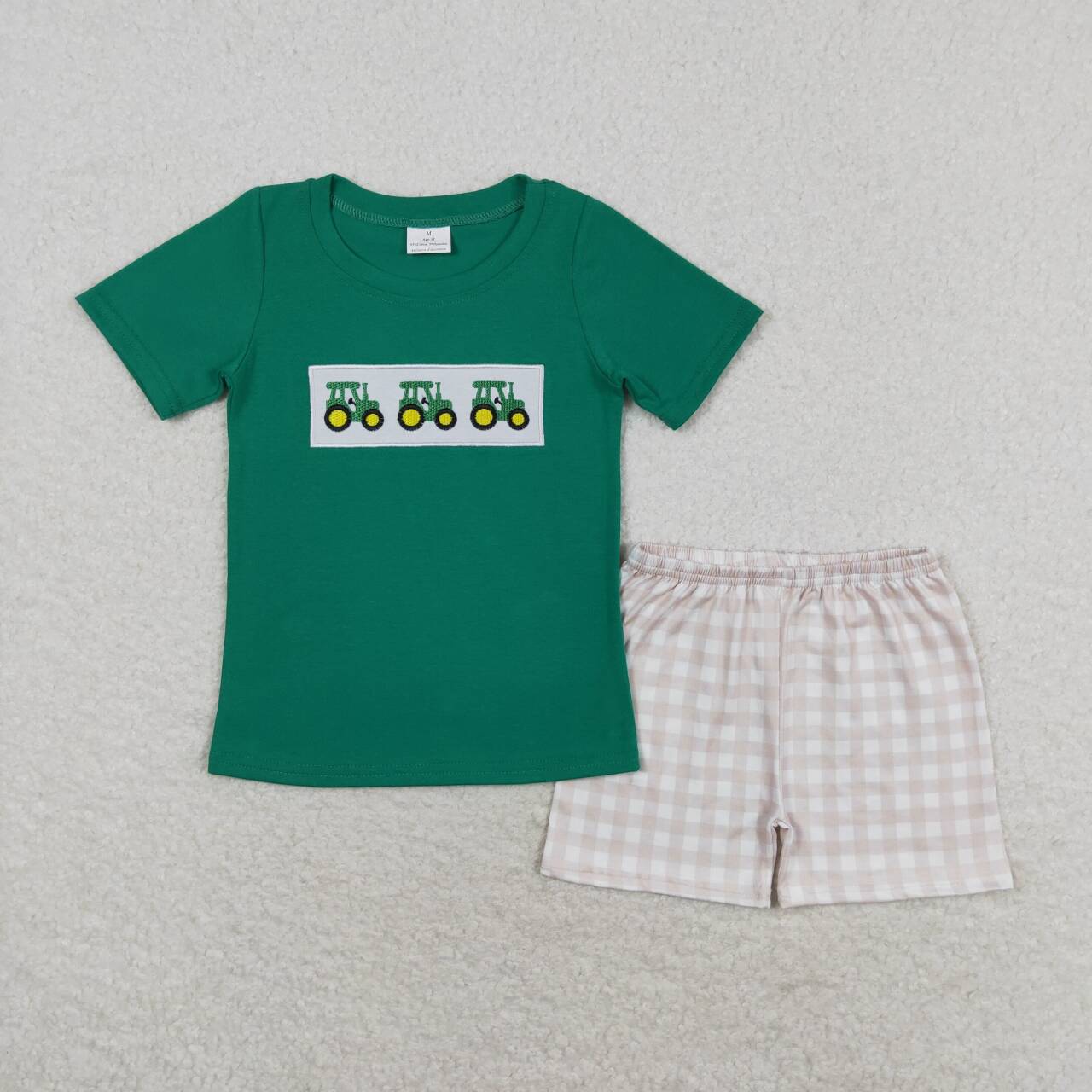 BSSO0809 RTS baby boy clothes truck green tractor toddler boy summer outfits 3-6M to 7-8T(embroidery)