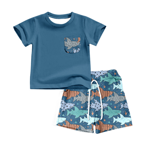 BSSO0830 pre-order baby boy clothes shark toddler boy summer outfits 3-6M to 7-8T