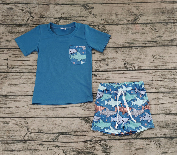 BSSO0830 pre-order baby boy clothes shark toddler boy summer outfits 3-6M to 7-8T
