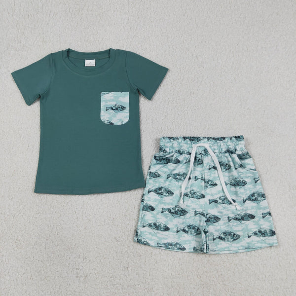 BSSO0838 RTS kids clothes fish clothes boy summer shorts set