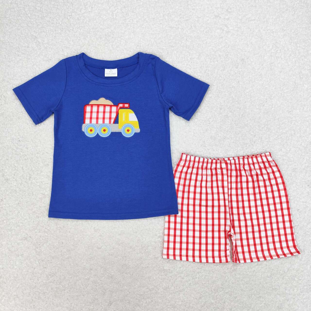 BSSO0857 RTS 3-6M to 7-8T baby boy clothes truck toddler boy summer outfits embroidery