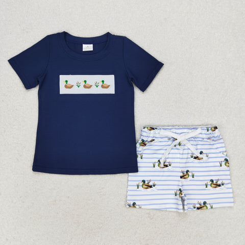 BSSO0884 RTS 3-6M to 7-8T baby boy clothes mallard toddler boy summer outfits embroidery