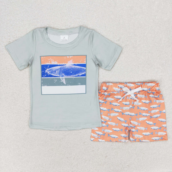 BSSO0899 RTS 3-6M to 7-8T baby boy clothes shark toddler boy summer outfits ¡ꡧprint¡ê?