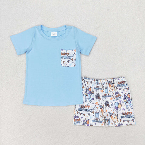 BSSO0907 RTS 3-6M to 7-8T baby boy clothes cartoon dog toddler boy summer outfits