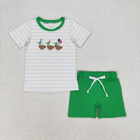 BSSO0926 RTS 3-6M to 7-8T baby boy clothes happy birthday mallard toddler boy summer outfits ¡ꡧembroidery¡ê?