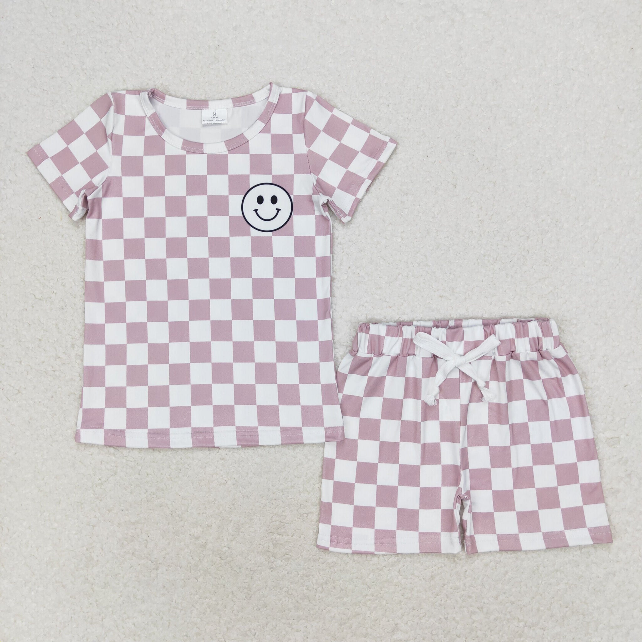 BSSO0975 RTS 3-6M to 7-8T baby boy clothes smiley gingham toddler boy summer outfits