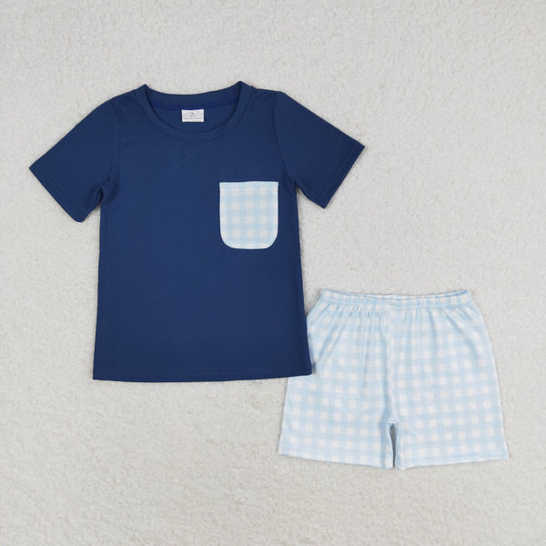 GBO0399 baby boy clothes navy pocket boy summer bummies set