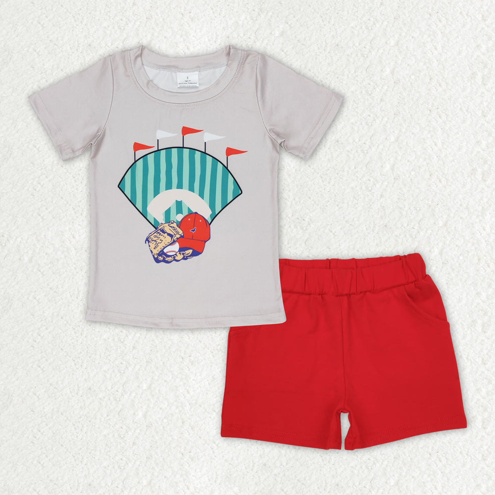 BSSO0996 RTS baby boy clothes baseball red shorts boy summer shorts set