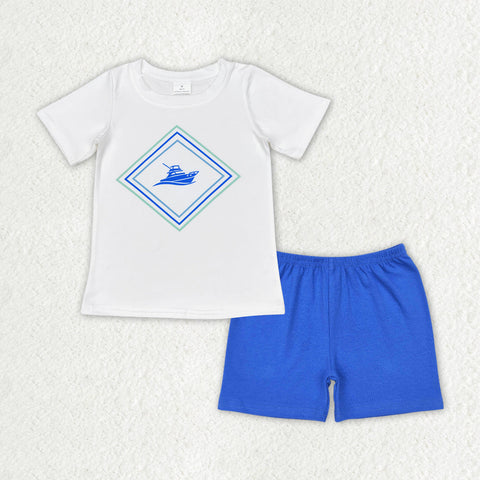 BSSO1001 RTS baby boy clothes blue boy summer shorts set