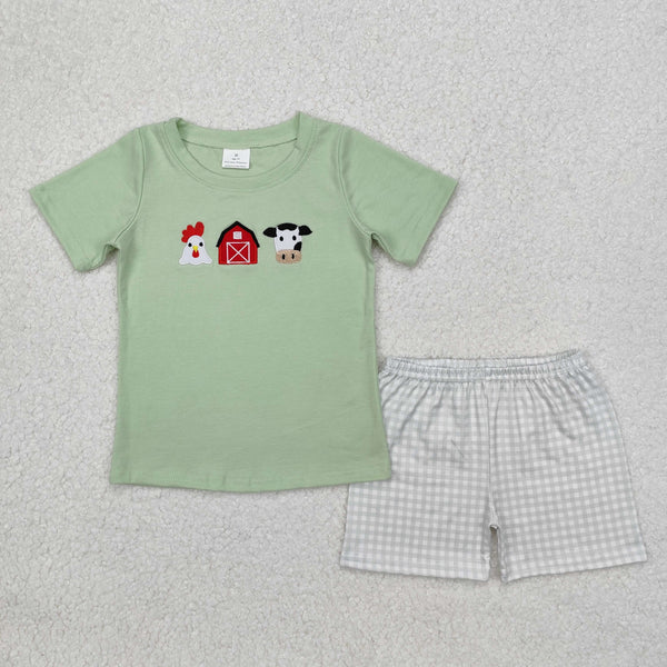 RTS kids clothing matching summer farm clothing embroideried cow clothes