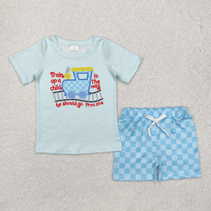 BSSO1128 RTS baby boy clothes train toddler boy summer outfit