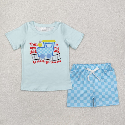 BSSO1128 RTS baby boy clothes train toddler boy summer outfit