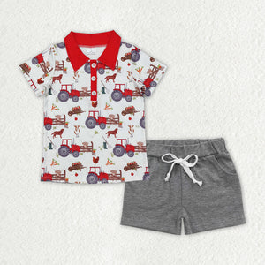 BSSO1177 RTS toddler boy clothes boy summer outfit shorts set farm clothing