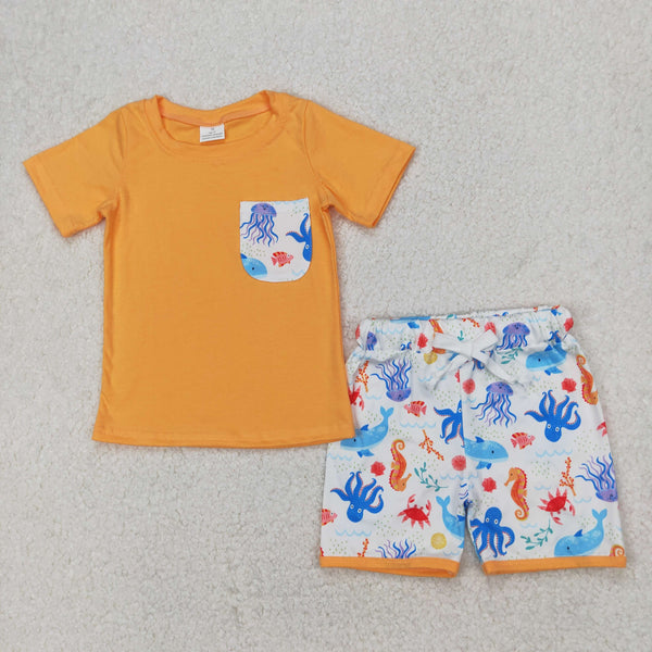 RTS kids clothes girl summer set sea animal summer matching clothes