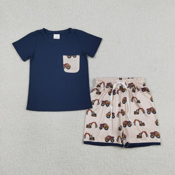 BSSO1364 RTS toddler boy clothes truck boy summer set summer shorts set