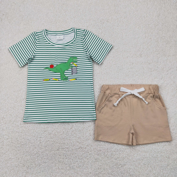 RTS toddler clothes matching clothing embroidery dino crayon print set boys back to shcool day summer clothing-2026.2.28