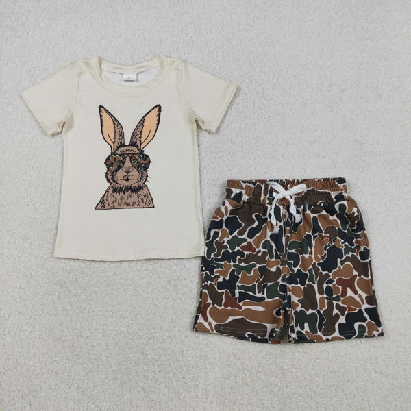 BSSO1582 RTS  toddler boy clothes rabbit camo boy easter summer set