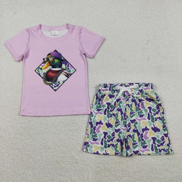 BSSO1583 RTS toddler boy clothes duck boy mardi gras summer set