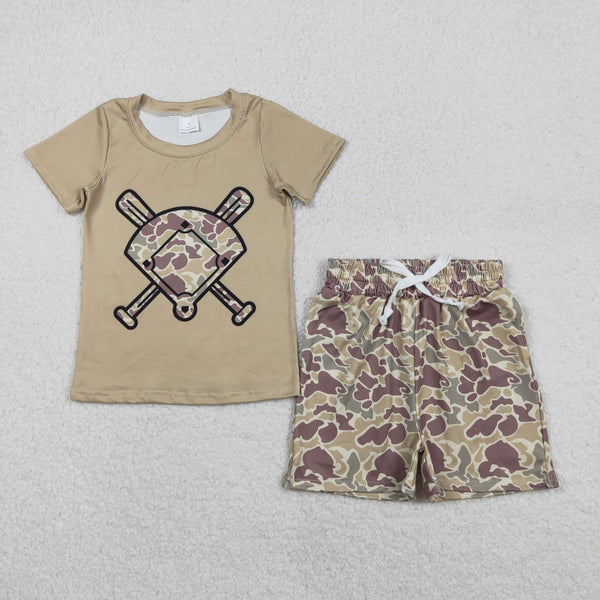 BSSO1586 RTS toddler boy clothes baseball camo boy  summer set boy summer shorts set