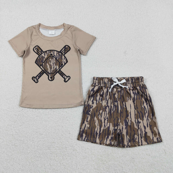 BSSO1587 RTS toddler boy clothes baseball camo boy  summer set summer shorts set