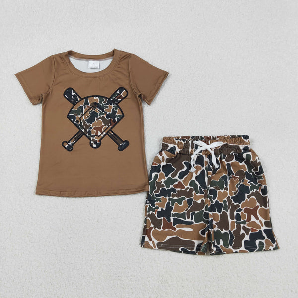 BSSO1588 RTS toddler boy clothes baseball camo boy  summer set summer shorts