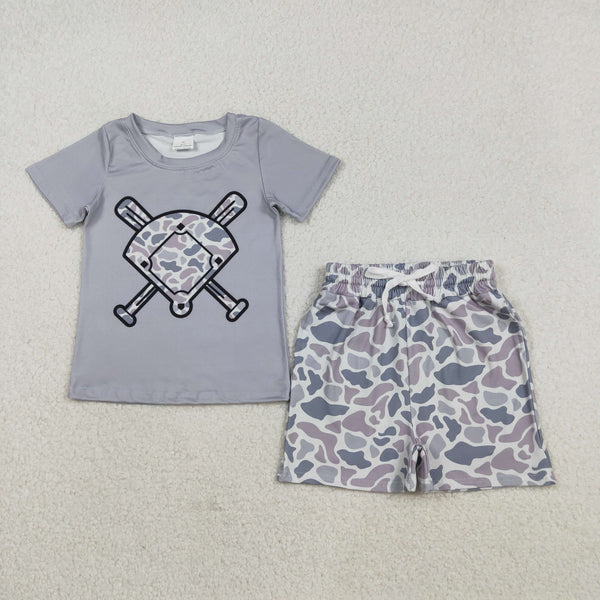 BSSO1589 RTS toddler boy clothes baseball camo boy  summer set