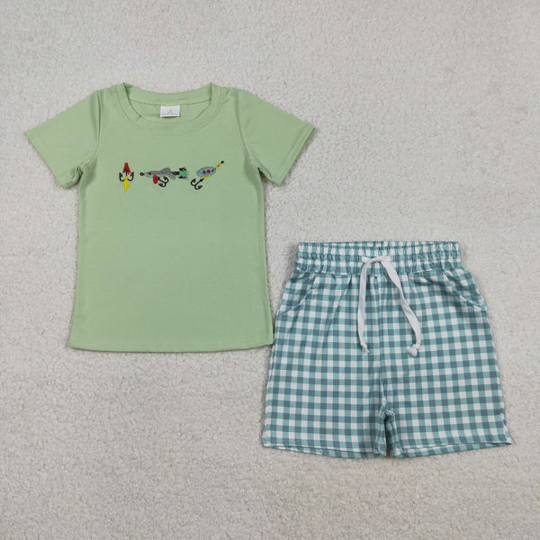 BSSO1621 RTS  toddler boy clothes fishing boy summer shorts set embroidery