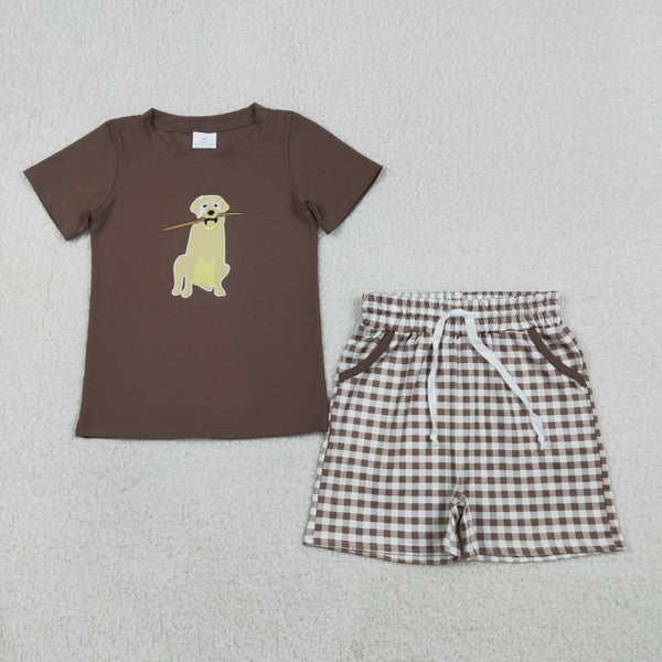 BSSO1637 RTS baby boy clothes hunting toddler boy summer embroidery outfit