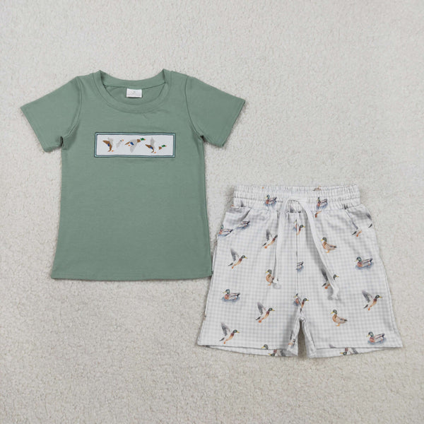 BSSO1639 RTS baby boy clothes green mallard toddler boy summer outfit