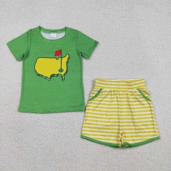 BSSO1673 RTS baby boy clothes green golf toddler boy summer outfit