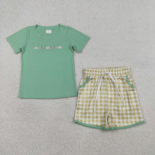 BSSO1684 RTS baby boy clothes green boy summer shorts set summer shorts set