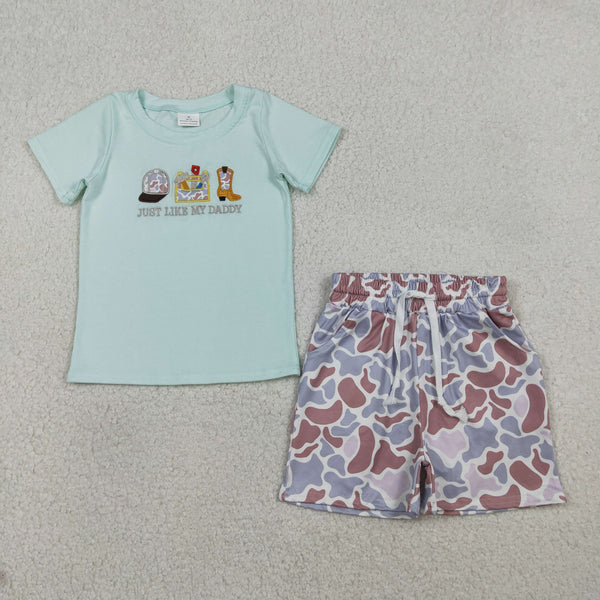 BSSO1710 RTS boy clothes dog toddler boy summer embroidery outfit summer shorts set