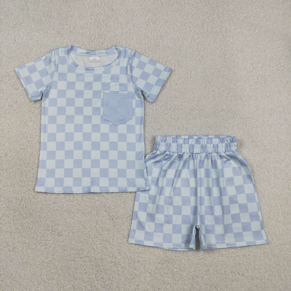 BSSO1753 RTS baby boy clothes gingham toddler boy  summer outfit summer shorts set