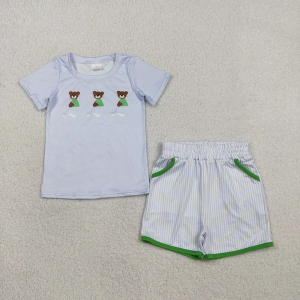 BSSO1757 RTS baby boy clothes bear print toddler boy  summer outfit