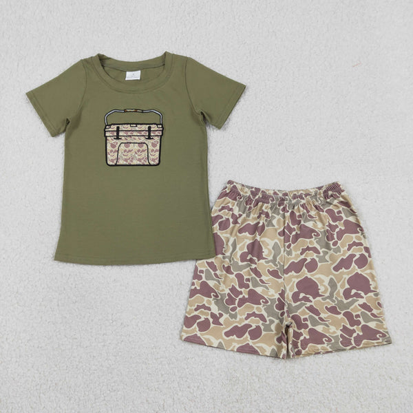 RTS BSSO1767 baby boy clothes camo print embroidery toddler boy summer outfit