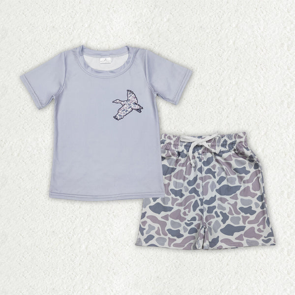 BSSO1787 RTS Boy Summer Outfit Camo Mallards Boy Summer Shorts Set Hunting Clothing Set