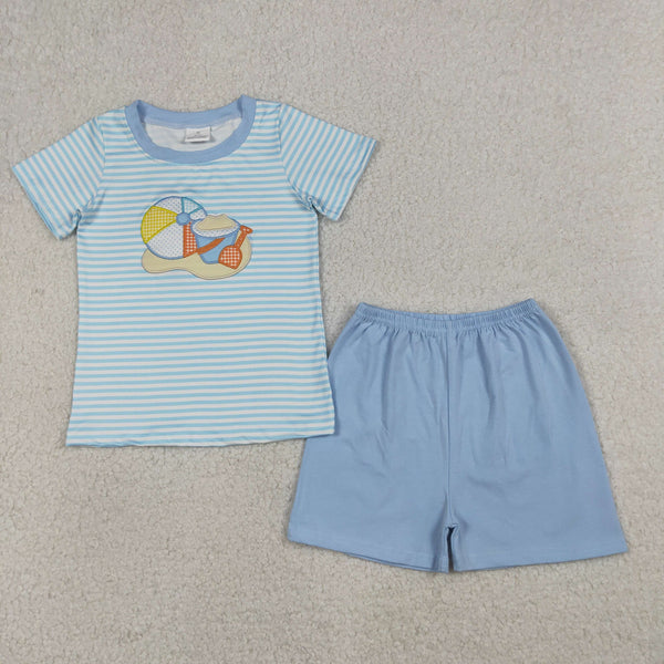 BSSO1834 RTS kids clothes beach embroidry toddler boy summer embroidery outfit summer shorts set