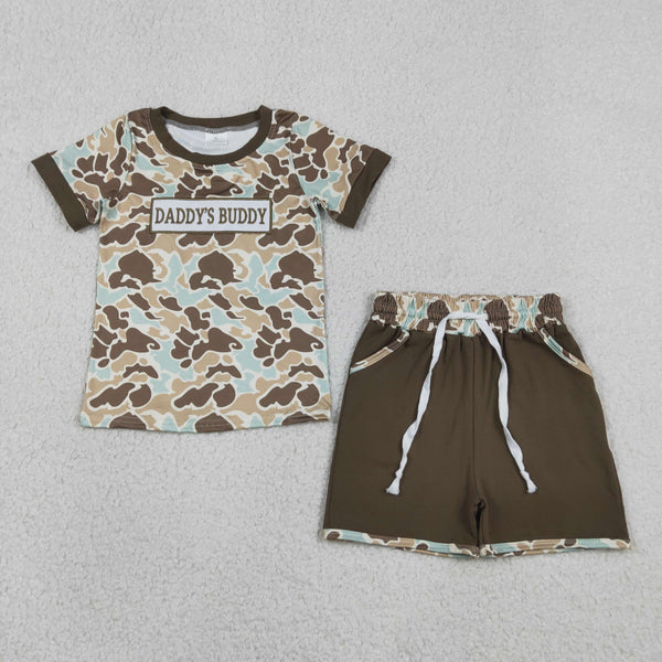 BSSO1839 RTS kids clothes boy summer outfit daddy's buddy camo clothing embroidery set
