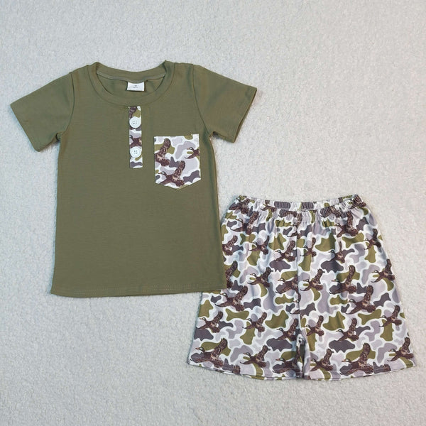 BSSO1856 RTS kids clothes green mallards boy summer shorts set
