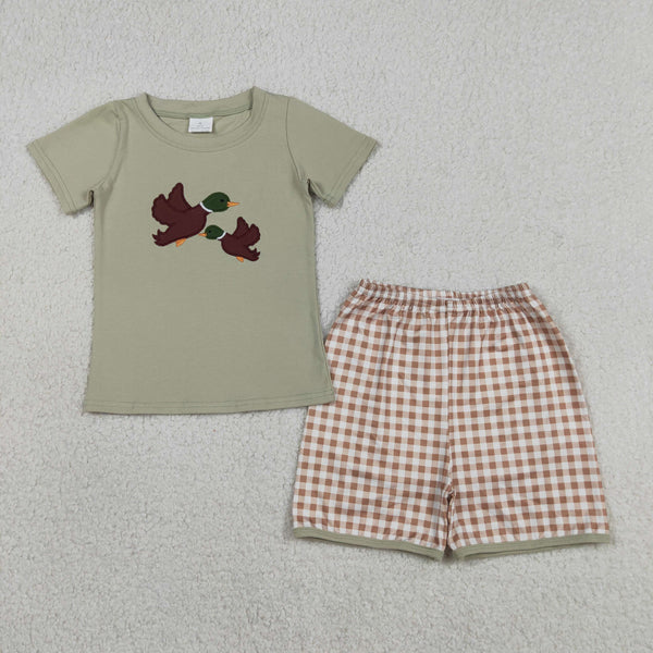 BSSO1867 RTS kids clothes mallard boy summer outfit  clothing embroidery set