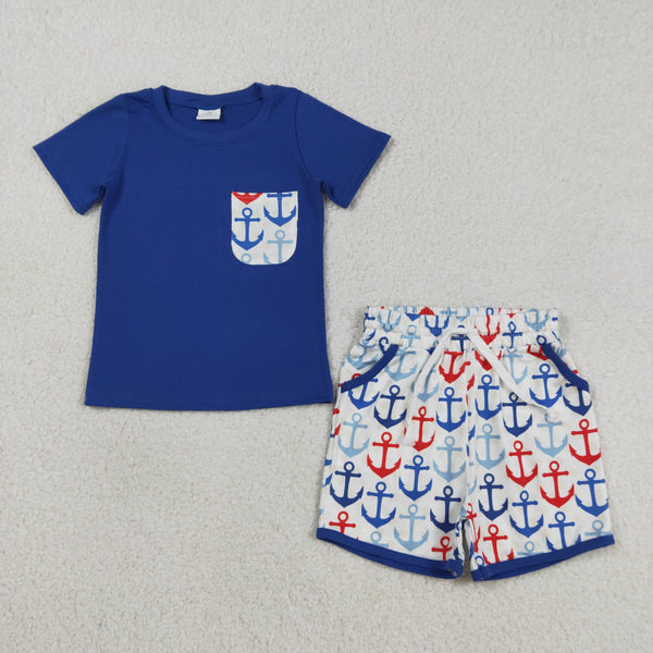 BSSO1874 RTS kids clothes sea print boy summer outfit  clothing set