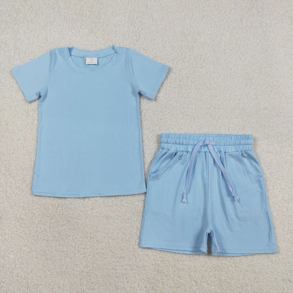 BSSO1887 RTS kids clothes blue cotton boy summer outfit  clothing set