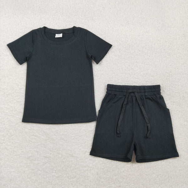 BSSO1889 RTS kids clothes black cotton print boy summer outfit  clothing set