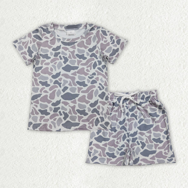 BSSO1908 RTS kids boy clothes grey camo hunting clothes boy summer shorts set