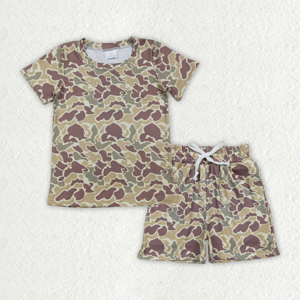 RTS BSSO1909 kids clothes green camo boy summer shorts set pajamas set