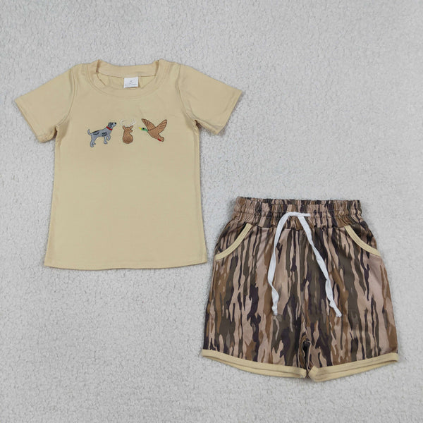 BSSO1927 RTS boy clothes mallards embroidery summer clothes toddler boy summer outfit