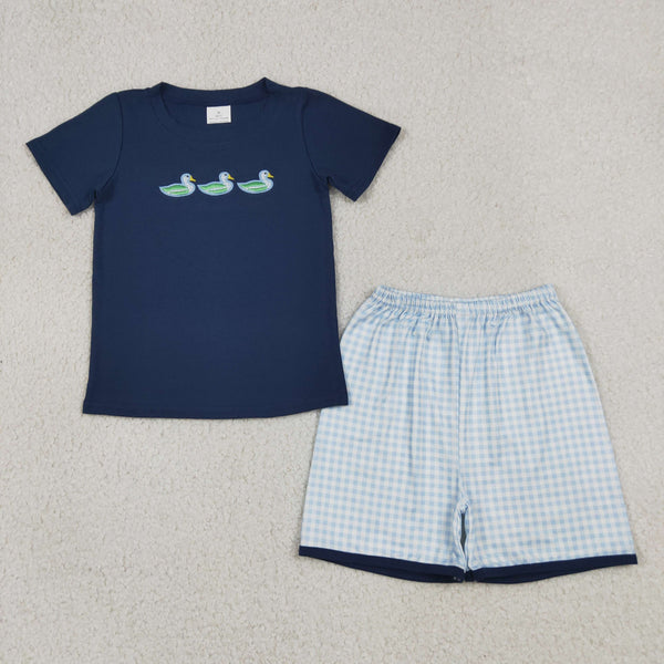 BSSO1938 RTS kids clothes duck embroidery boy summer outfit  clothing summer shorts set