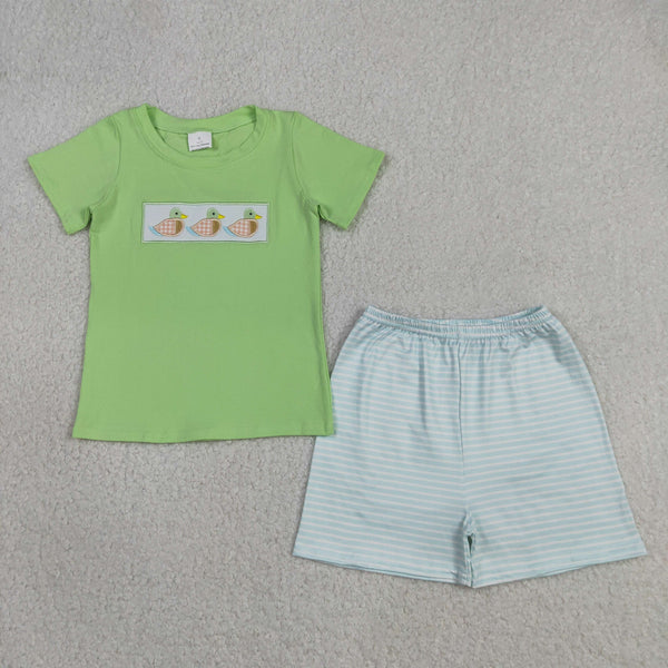 BSSO1946 RTS kids clothes mallard embroidery  boys summer outfit  clothing shorts set