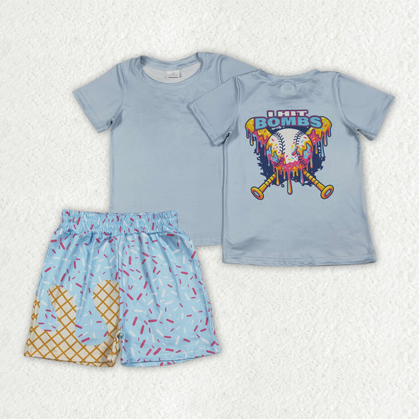 BSSO1951 RTS Boy Summer clothes sprinkles boy blue clothing set shorts set